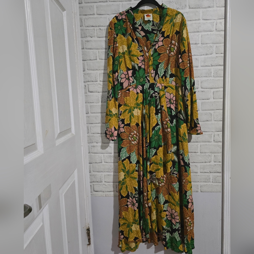 EUC Farm Rio Long Sleeve Maxi Dress Black Garden Floral Size XL - Picture 7 of 14